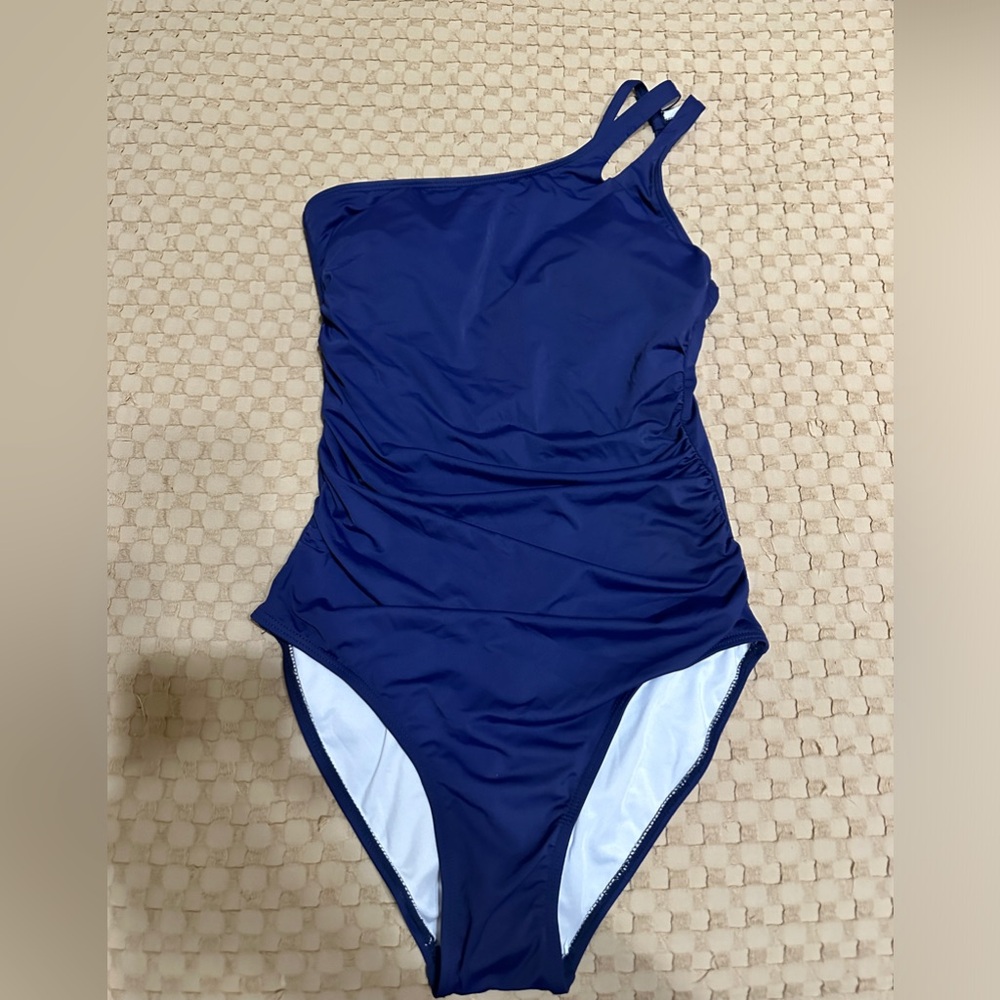 NWT Holipick one shoulder tummy control swimsuit bathing suit Navy S Flattering